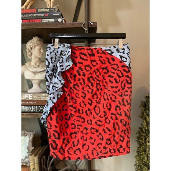 A.L.C. Geller Animal Print Mini Skirt Multicolor Red Blue Black Womens 4 - Picture 8 of 13